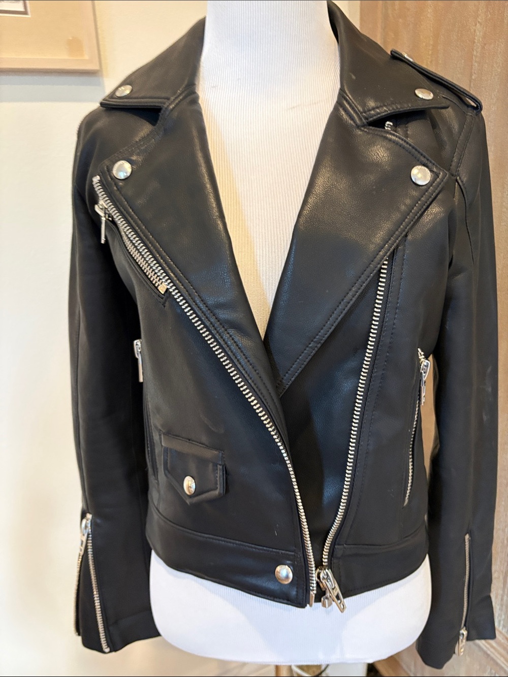 Blank NYC Black Leather Asymmetric Moto Jacket